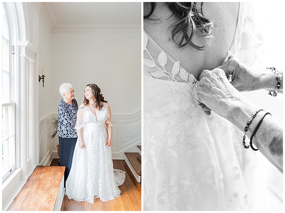 Must-have wedding photos | Atlanta wedding photographer | candid moments of a bride's grandmother helping her button up her wedding dress