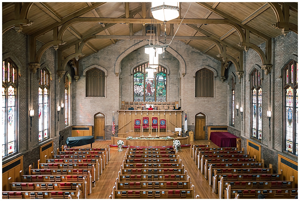 Wide shot of an Atlanta wedding chapel in Newnan, GA | Photo taken by film-inspired Atlanta wedding photographer Emily Nicole Photography